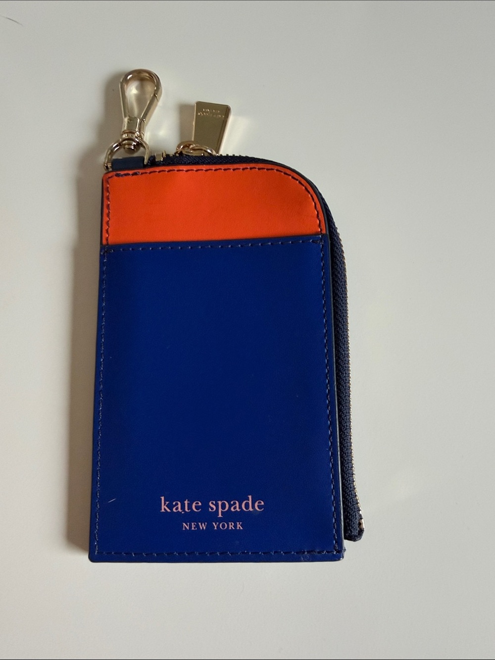 kate spade Blue and Orange color block Leather Zip Card & Key Pouch